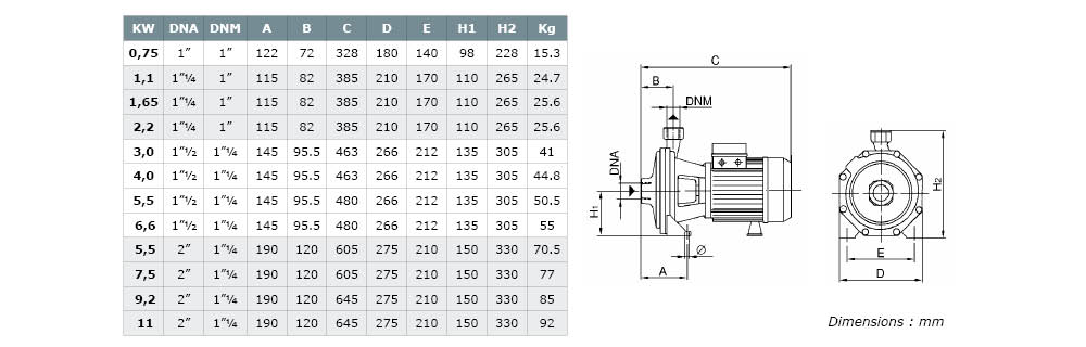 Pompe centrifuge - Triphasé 400v 9,2 kW (12,5 ch) - 2 turbines laiton