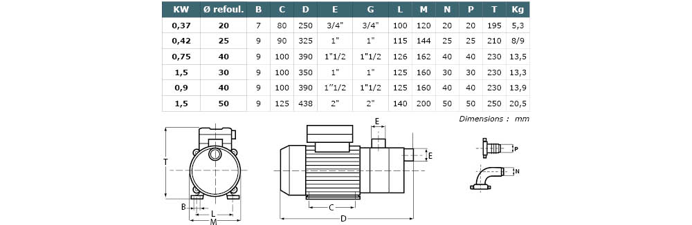 Pompe de transfert Inox - Auto-amorçante Monophasé 230v - 1,5 kW débit 13  m3/h